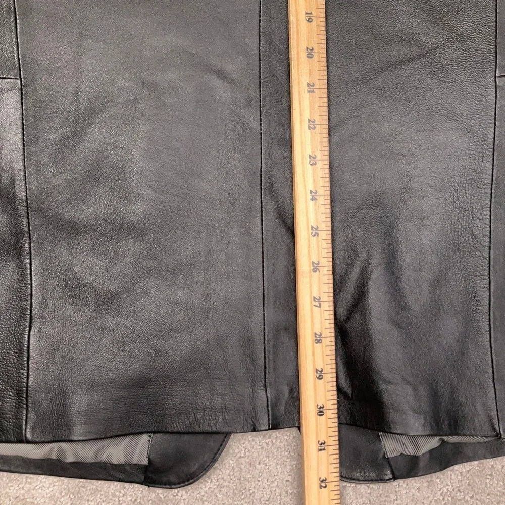 Stafford‎ Leather Blazer Mens Medium Black 3 Button Luxury Matrix Goth Jacket